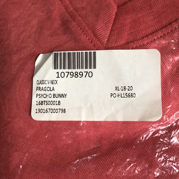 NWT Boys PSYCHO BUNNY Classic V Neck XL 18 / 20 Fragola 100% Pima Cotton Top - Picture 7 of 9